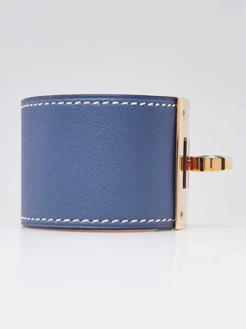 Hermes Bleu Brighton Swift Leather Gold Plated Kelly Dog Bracelet Size T1 - Picture 3 of 7